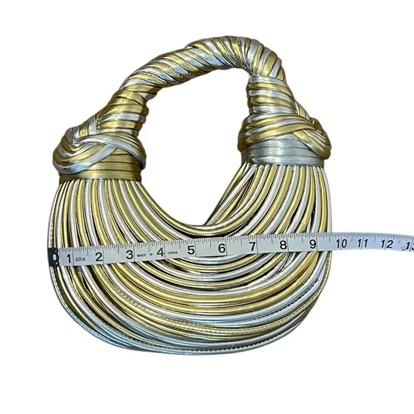 NEW Statement Metallic Gold and Silver Fringe Textured Handbag - Picture 3 of 7